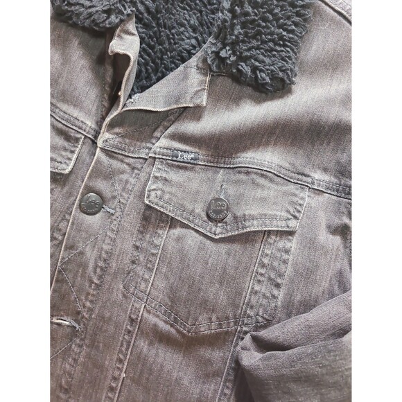 Lee Black Sherpa Lined Jean Jacket Men's Size L Large - Picture 3 of 11
